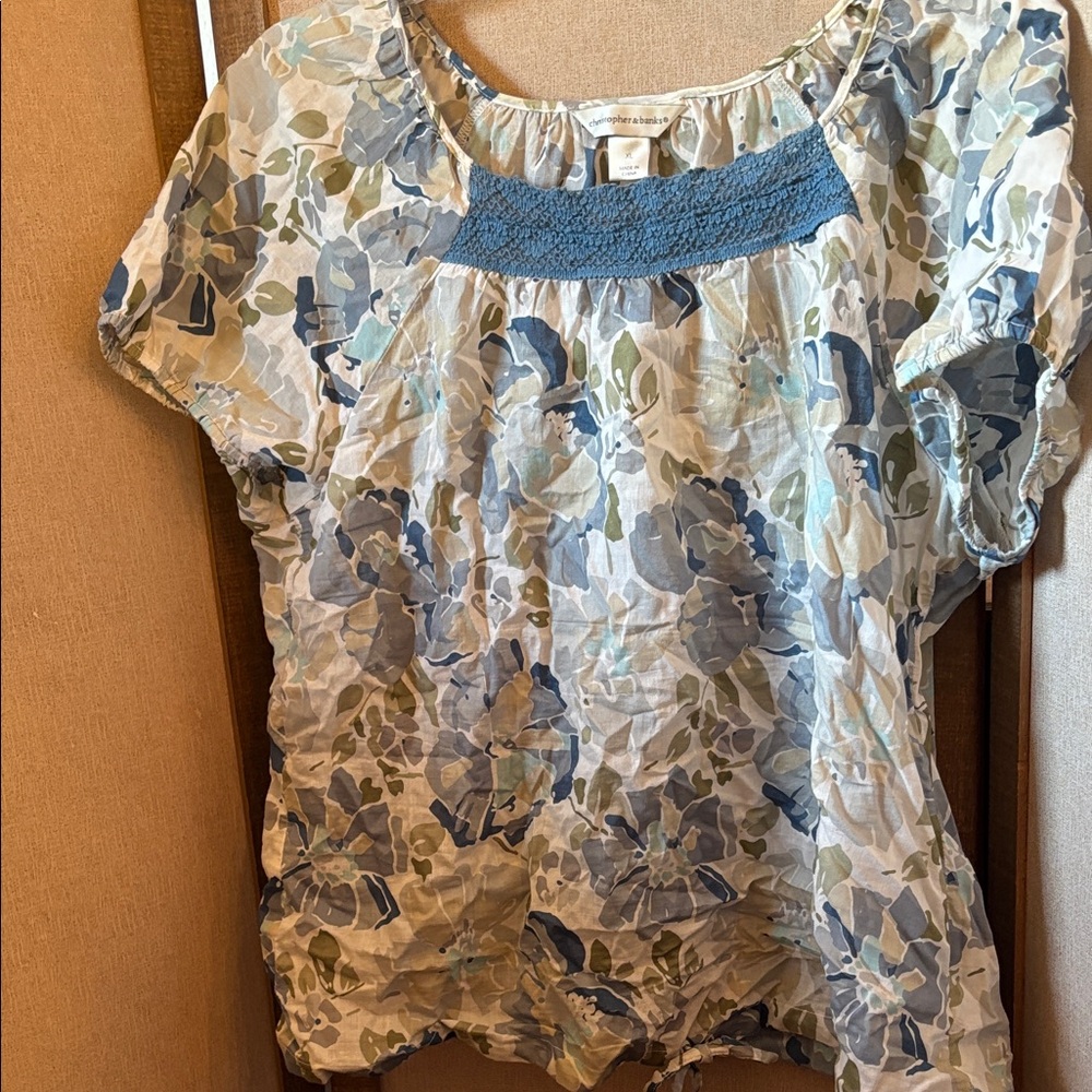 Christopher & Banks Blue and Cream Floral Blouse xl